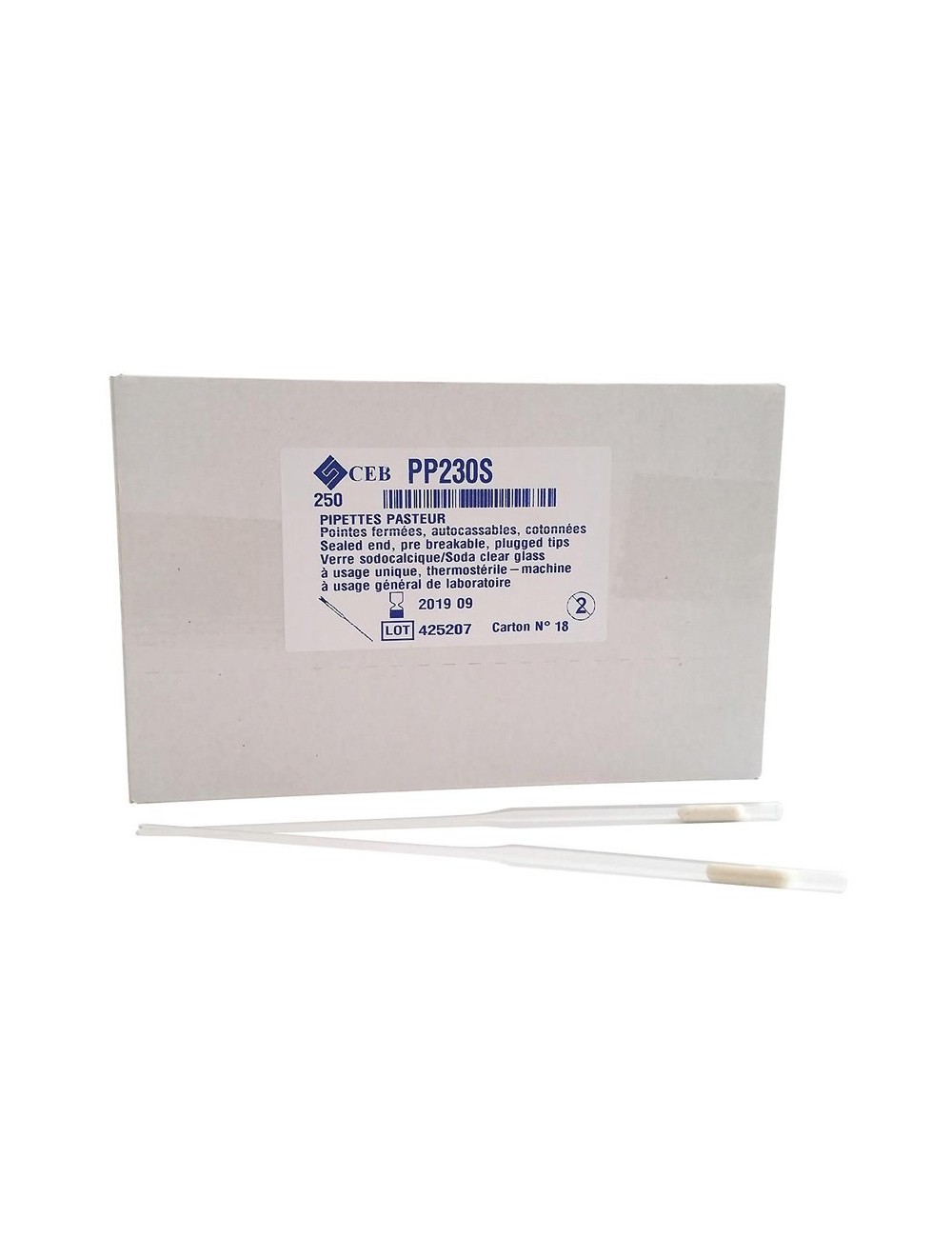 PIPETTE PASTEUR COTONNEES  270 MM (X 1000)