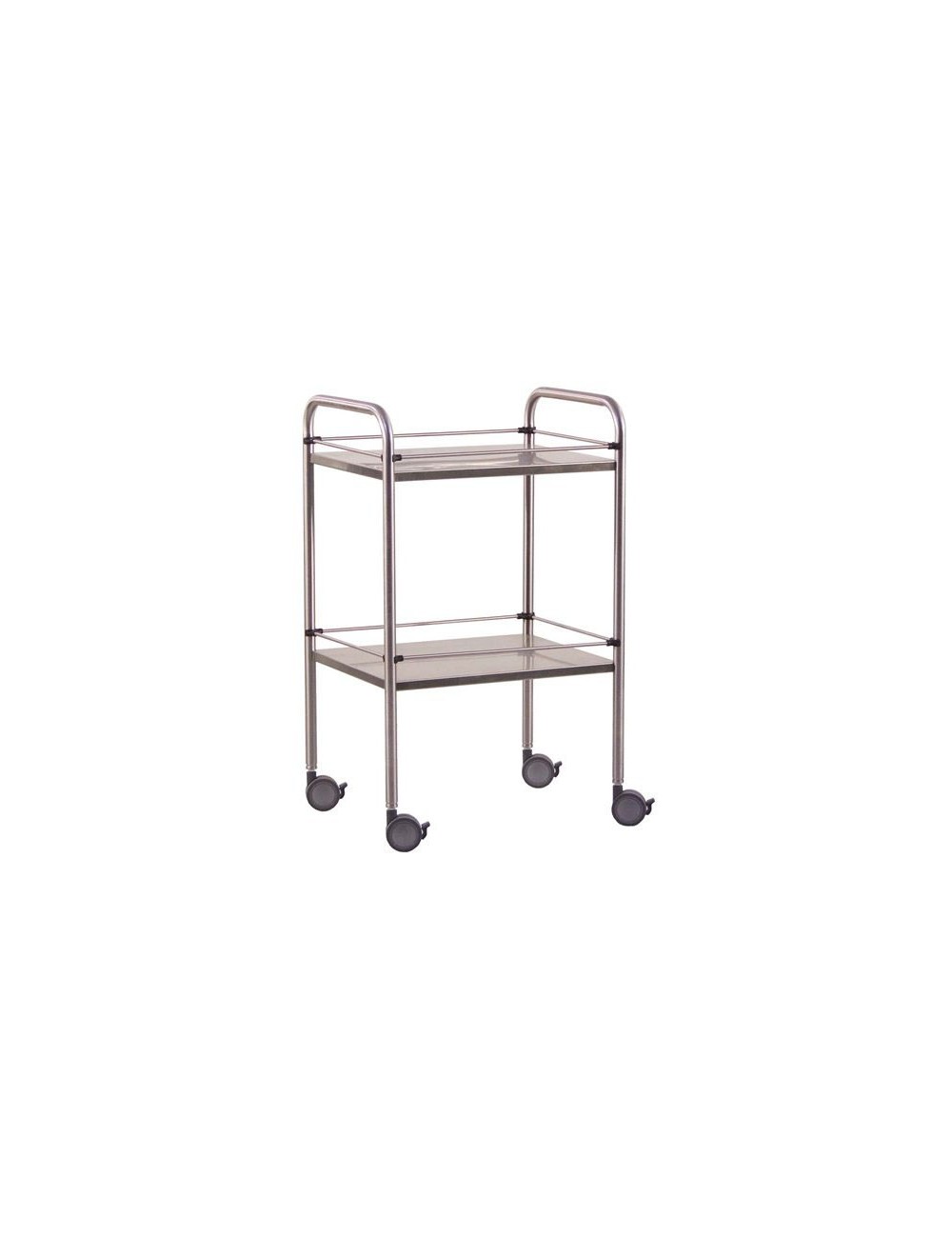 GUERIDON 2 PLATEAUX INOX AVEC GALERIE 90 X 60 CM