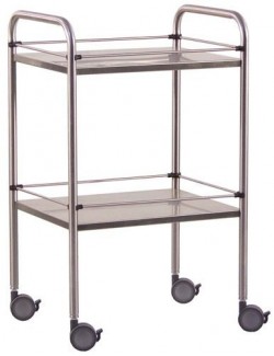 GUERIDON 2 PLATEAUX INOX AVEC GALERIE 90 X 60 CM