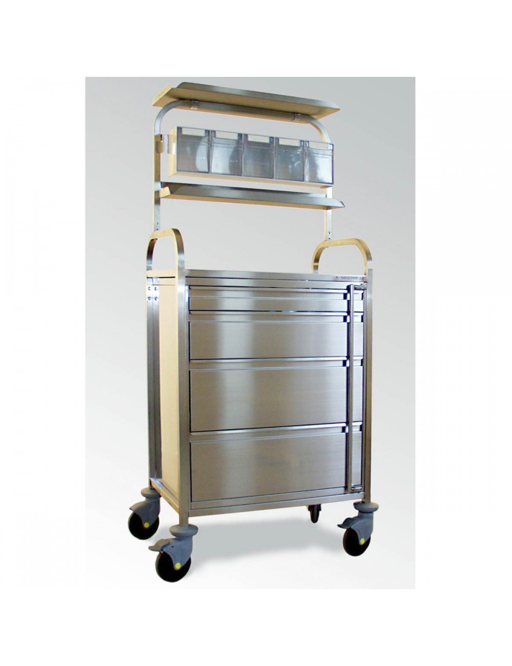 CHARIOT ANESTHESIE AVEC CATGUTIER 18 BACS SUPPORT PISSETTE ET RAIL