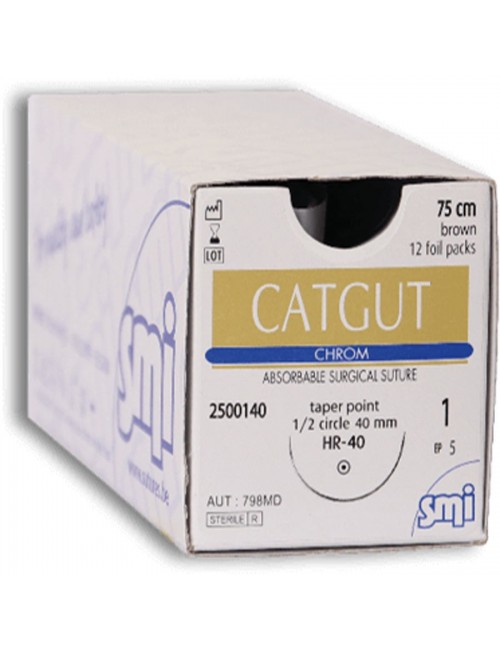 CATGUT CHROM DEC.3,5 USP (2/0) AIG.1/2 CERC.RONDE 20MM 75 CM (X 12)