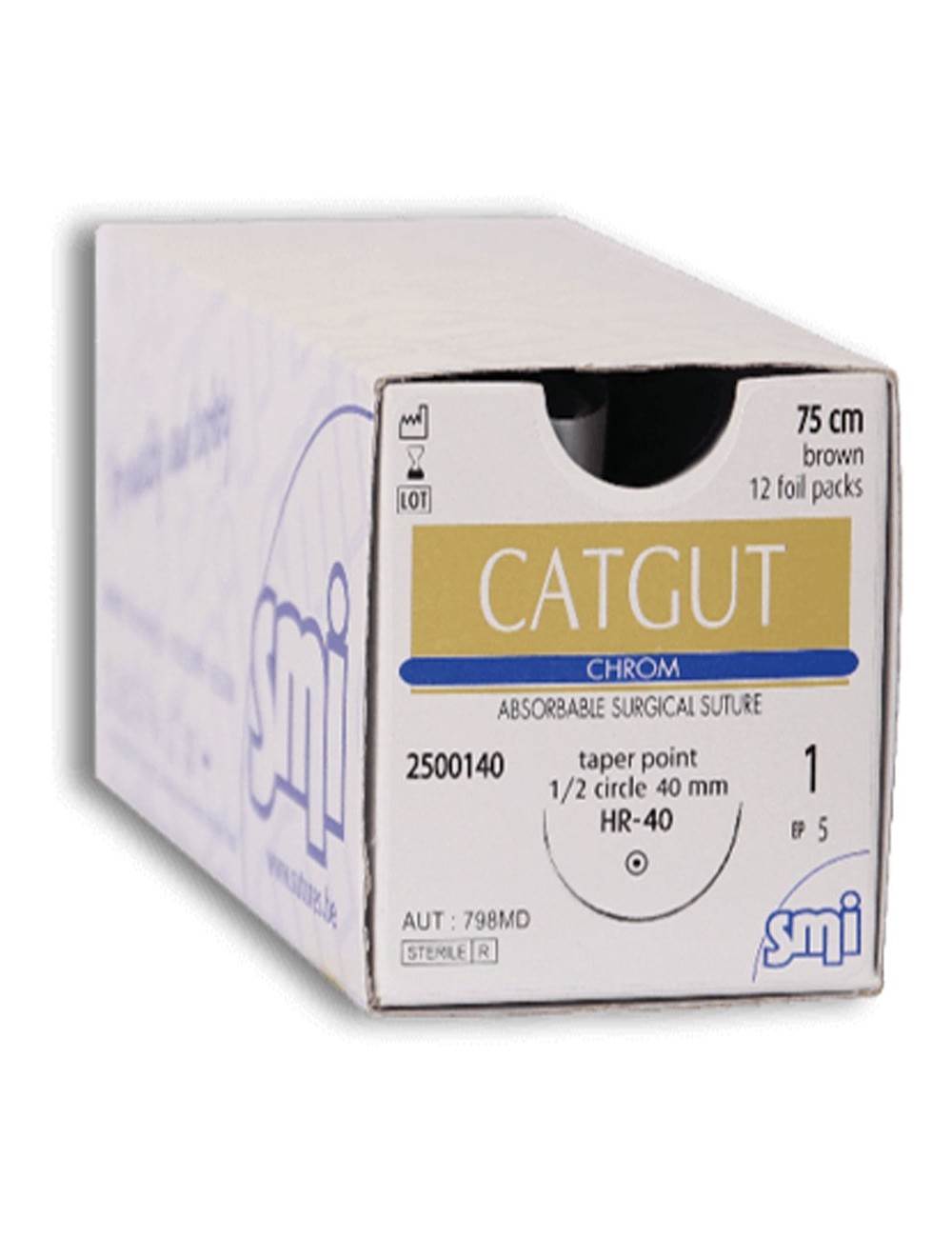 CATGUT CHROM DEC.3,5 USP (2/0) AIG.1/2 CERC.RONDE 20MM 75 CM (X 12)