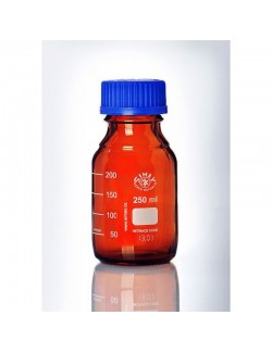 FLACON ISO VERRE BRUN GL45 CAP/BAGUE BLEUE 250ML