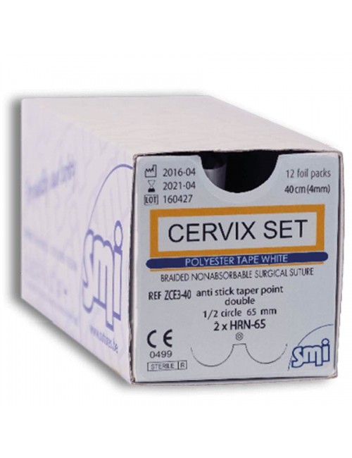 CERCLAGE UTERIN CERVIX  2 AIG. 50 MM + BANDE 4 MM POLYESTER 50 CM, BOITE DE 12