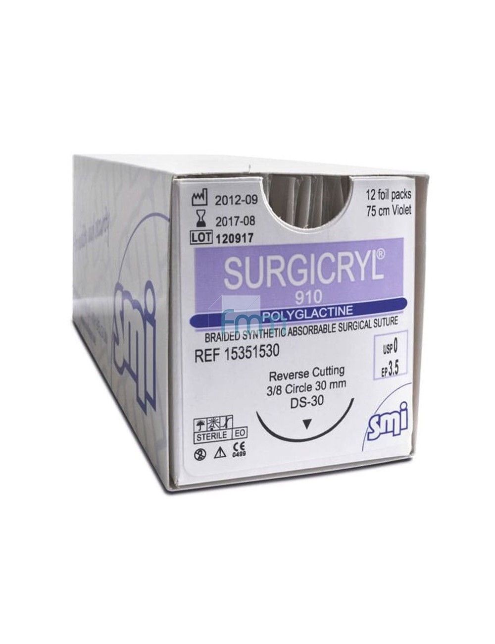 SURGICRYL 910 75CM DEC.3 (2/0) 1/2 CERCLE RONDE 36MM (X 12)