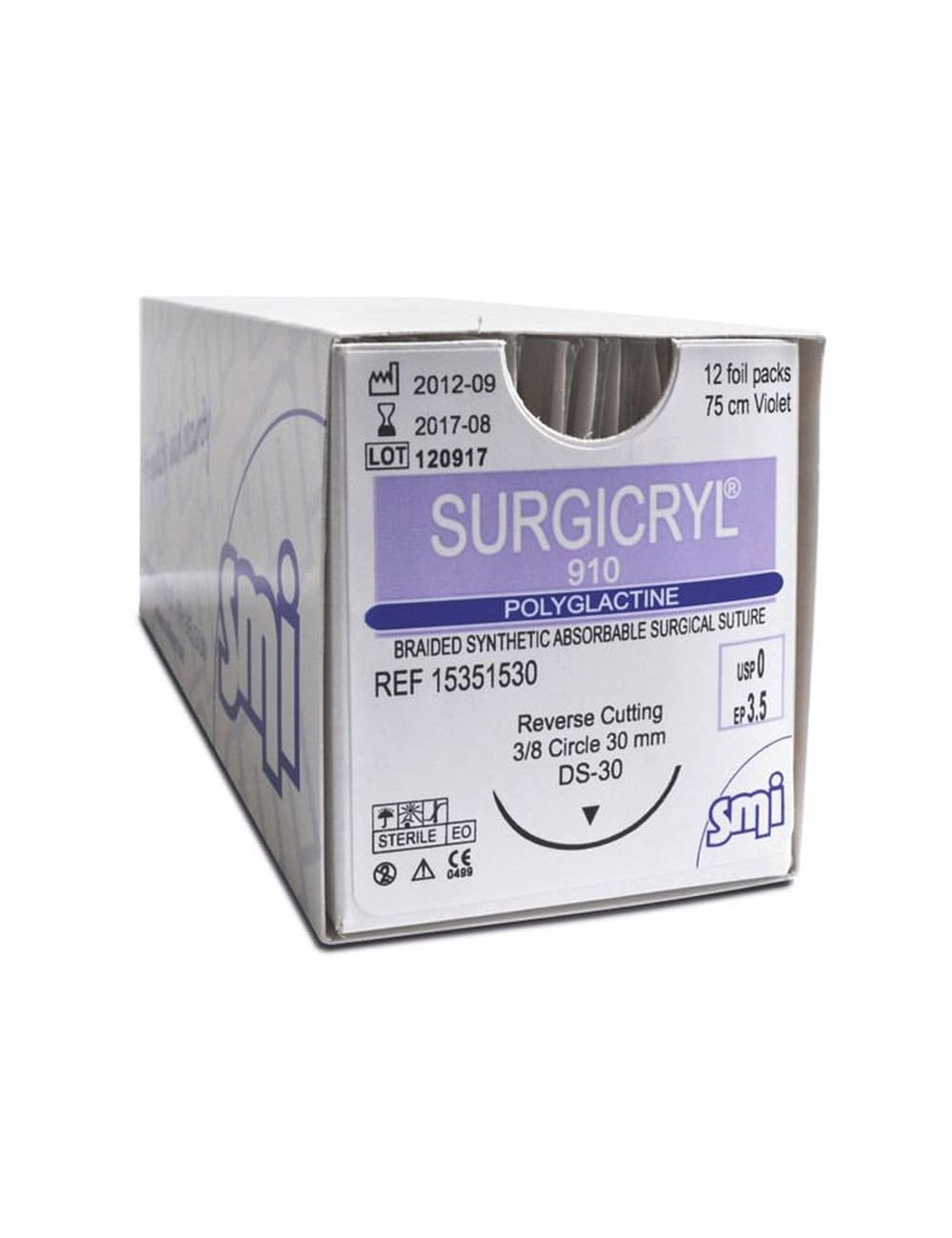 SURGICRYL 910 75CM DEC.3 (2/0) AIG. 1/2 CERCLE RONDE 30 MM (X 12)