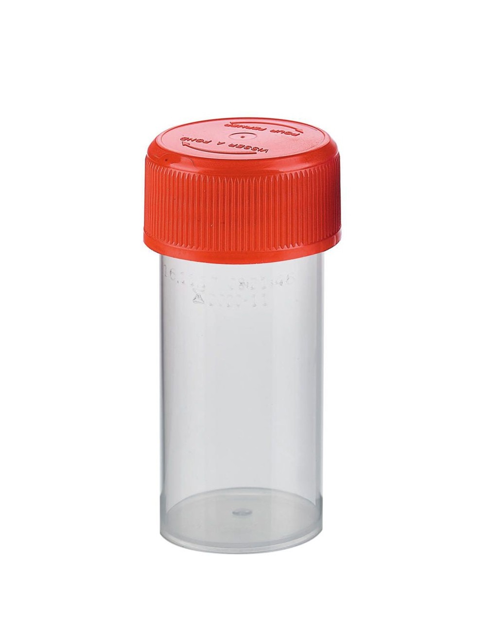 FLACON PRELEV.PLASTIQUE.40ML STERILE BOUCHON ROUGE (X800)
