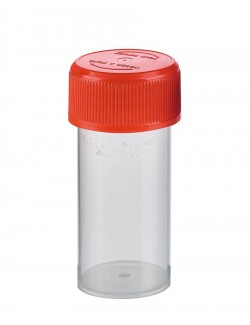 FLACON PRELEV.PLASTIQUE.40ML STERILE BOUCHON ROUGE (X800)