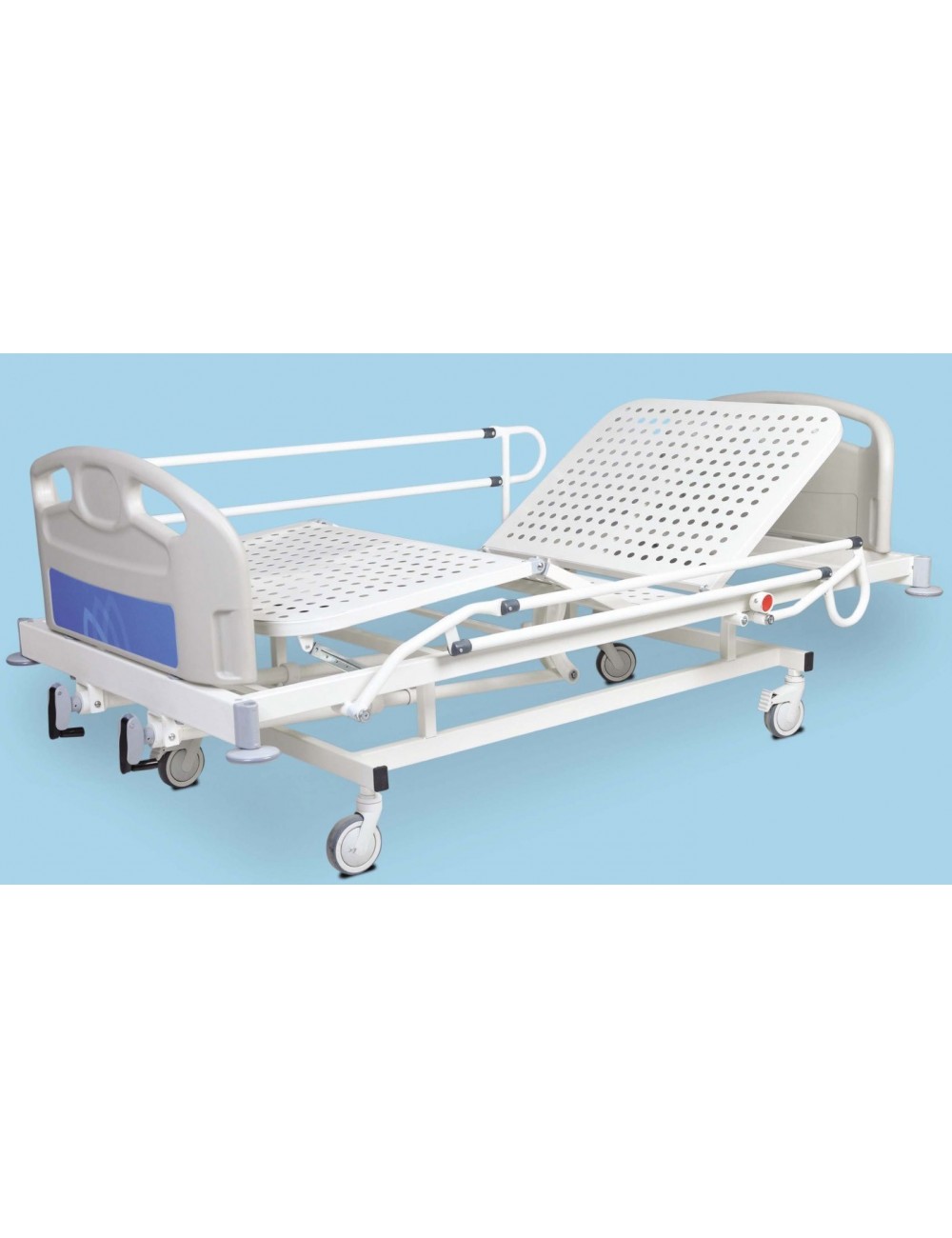 LIT HOSPITALIER 4 SECTIONS SUR ROUE + MATELAS ANTI-ESCARRES + TIGE PORTE SERUM