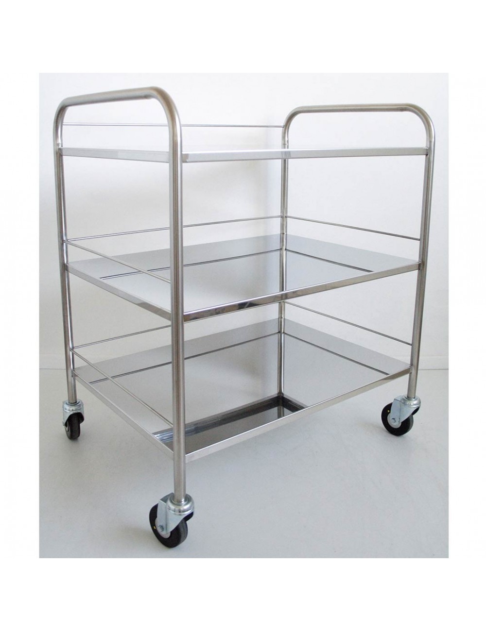 GUERIDON INOX SOUDE 3 PLATEAUX 75 X 48 CM AVEC GALERIES