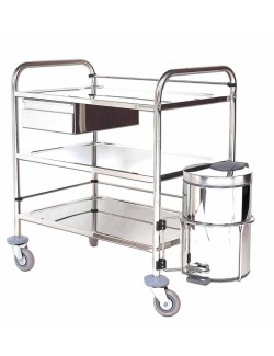 CHARIOT PANSEMENT3 PLATEAUX  INOX AVEC POUBELLE (15L) 75 X 50 CM