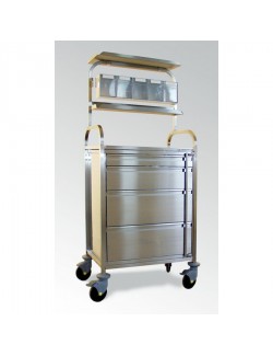 GUERIDON ANESTHESIE INOX 4 TIROIR + PORTIQUE